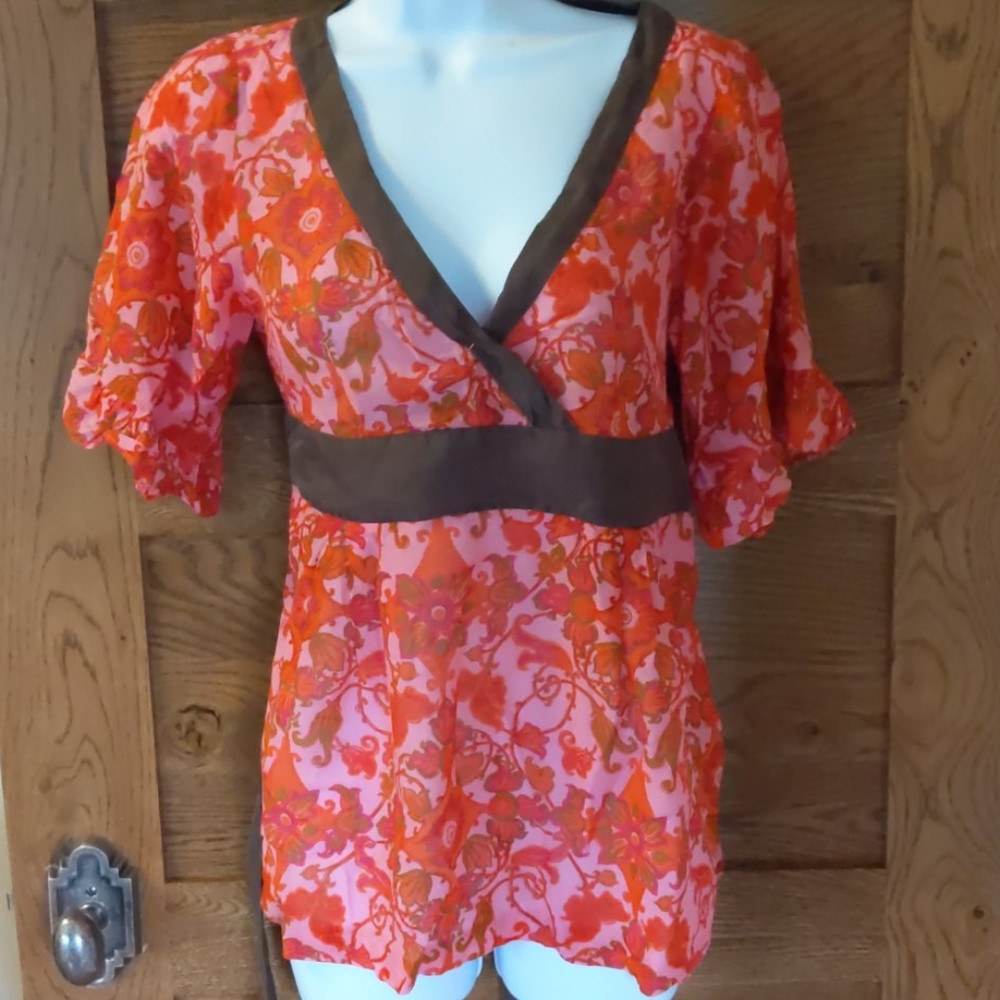 Anthropologie Odille Pink Floral Tunic
